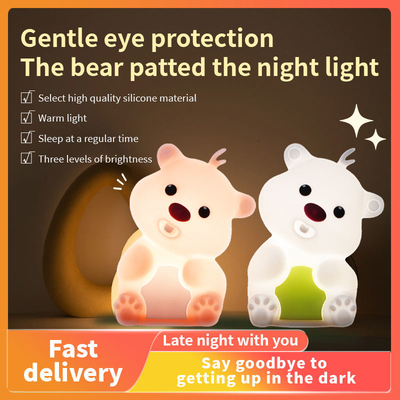 Cute Bear Shape Silicone Night Light Silicone Decor Bedroom Tavolo Lampada da letto ricaricabile